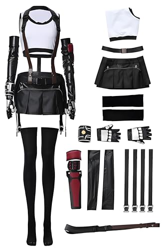 Womens Tifa Lockhart Cosplay Adults FF7 Tifa Costume Black Uniform Full Set Halloween Outfits