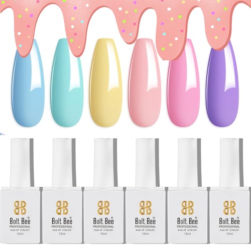 Image of DUDUSTRONG Bolt Bee Gel Glossy Finish Nail Polish Kit Summer Gel Nail Polish, 6 Colors Mint Green Gel Polish Nail Kit Soak Off Nail Art Diy Manicure (New Romantics (51+21+33+133+110+18)), 10 Ml
