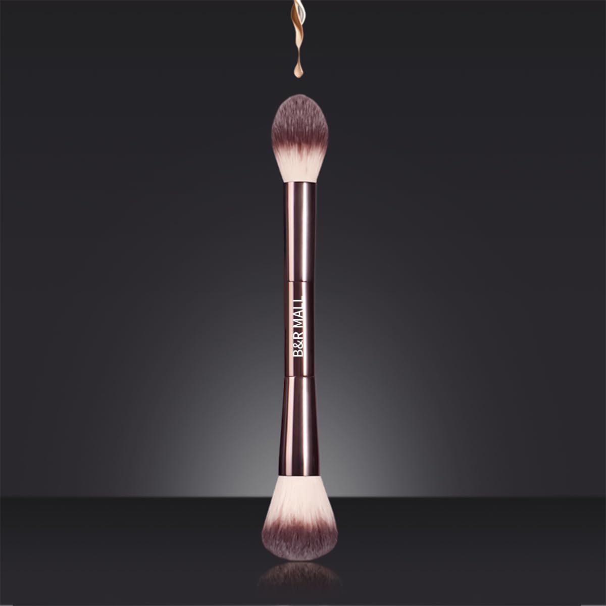 B&R MALL Double Headed Powder Brush – Vegan Luxury Makeup Brush in Elegant Coffee Color with Synthetic Hair for Smooth Powder & Blush Application, Delivering a Flawless, Long-Lasting Makeup Look