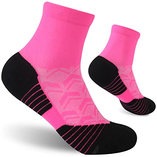 NIcool Calcetines para correr para hombres y mujeres, absorben la humedad, acolchados, antiampollas, atléticos, ciclismo, senderismo, calcetines de cuarto, #1 par, rosa, talla única