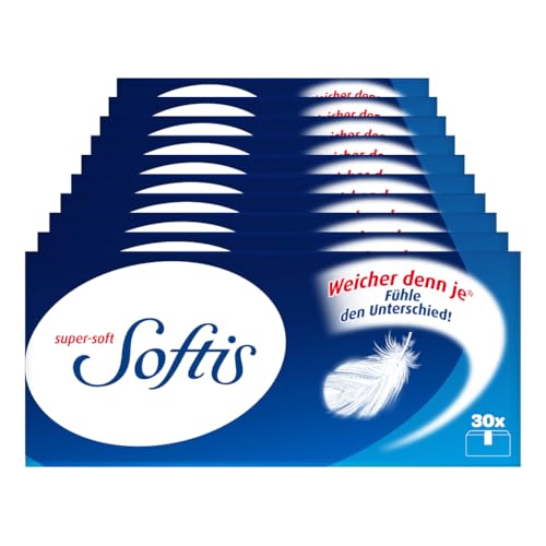 Softis 4-lagige Taschentücher | 300 Päckchen Einweg-Taschentücher (30 x 10) | Dermatologisch getestete Hautfreundlichkeit | Seitliche Öffnung zur hygienischen Tuchentnahme | FSC®-zertifiziert