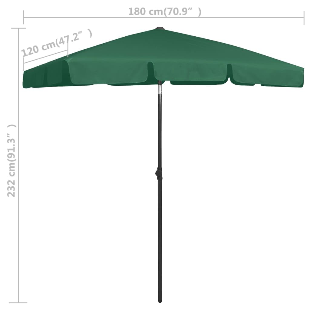 Parasol plażowy, zielony, 180 x 120 cm, odporny na promieniowanie UV parasol poliestrowy z mechanizmem przechylającym, idealny na taras, do ogrodu i na zewnątrz