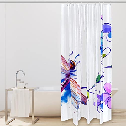 Rideau de douche tissu salle de bain libellule fleur aquarelle - 3