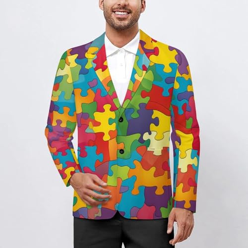 Autism Puzzled Men's Fashion Slim Fit Casual Print Button Suit Jacket Notched Lapel Blazer2