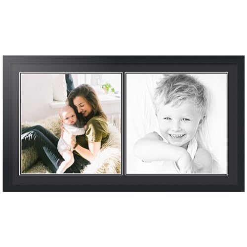 ArtToFrames Collage Photo Frame Double Mat with 2 - 16x16 Openings and Satin Black Frame