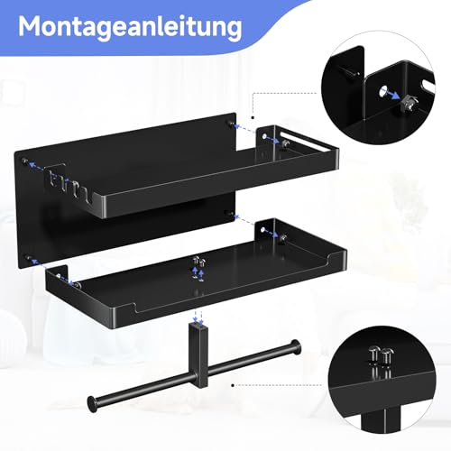 Hundegarderobe mit Ablage, Hundeleinen Halterung Wand, Schwarz Wandhalter für Hundeleine, Metall Hunde Garderobe Schlüsselbrett, für Hundeleine, Trainingsleckerlis, Kauspielzeug, Schlüssel, Groß