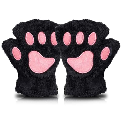 AffeGifts Mitaine Femme Patte de Chat, Peluche Gants Sans Doigts Femme Mignon Demi - Doigt Gants Patte de Chat Mitaine Patte de Chat Gants pour Femme Hiver pour Les...