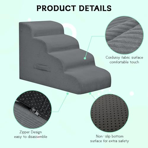 Dog Stairs for Small Dogs and Cats, 20" H 4 Steps Dog Ramp for High Beds, Couch, Sofa, Waterproof Pet Stairs with Removable Washable Cover, Non-Slip Sturdy Pet Steps - Image 6