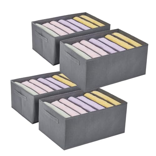 Tancofi Organizador de Armario – Set de 4 Cajas Plegables y Apilables con 7 Rejillas, Ideal para Cajones y Cajonera Armario Interior – Cestas Organizadoras para Ropa, Ahorra Espacio – 43x30x20cm