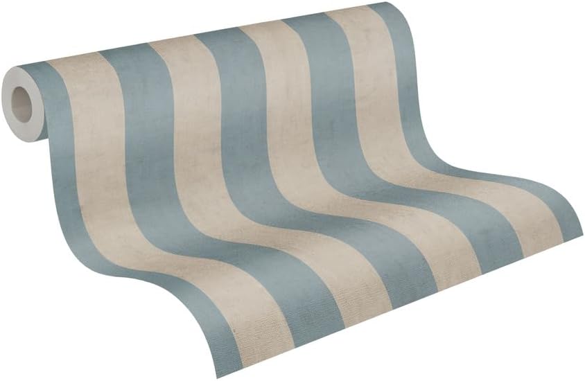Livingwalls Anna D'Andrea 782263 Non-Woven Wallpaper Stripes 10.05 m x 0.53 m Blue Beige Wallpaper Block Stripes