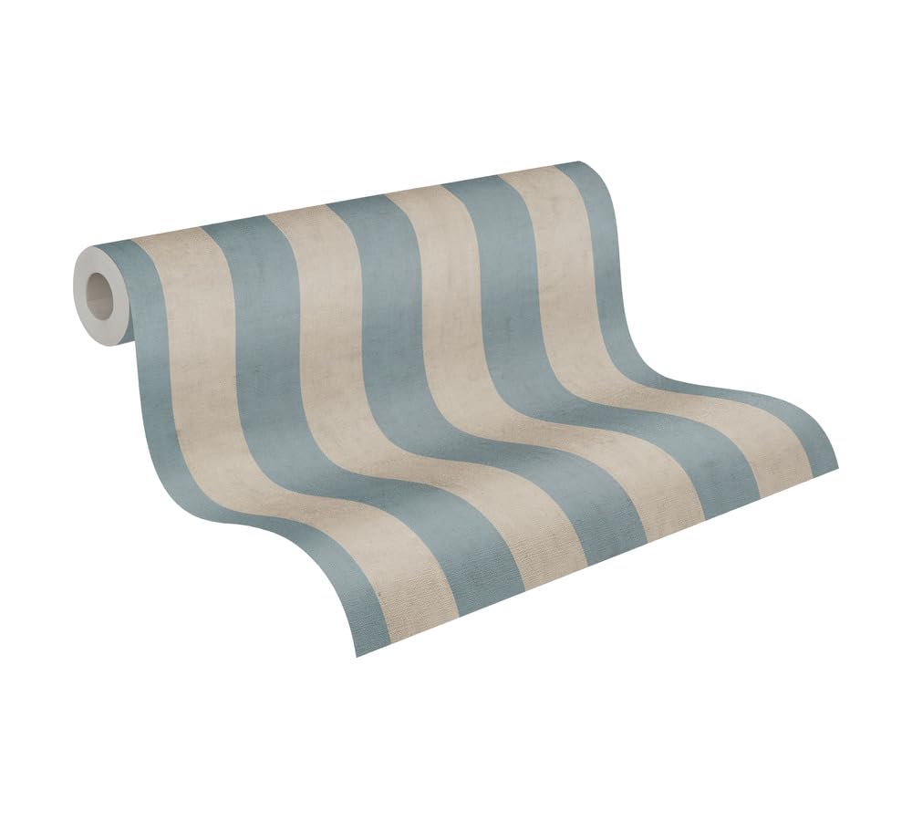 Livingwalls Anna D'Andrea Striped Non-Woven Wallpaper 10,05 m x 0,53 m - Blue, Beige - Striped Wallpaper - 782263