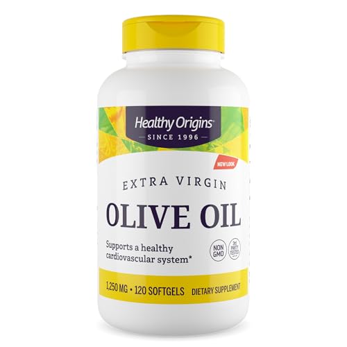 Healthy Origins Extra Virgin Olive Oil 1 250 mg (Made with Organic Extra Virgin Olive Oil Non-GMO Gluten Free Cardiovascular Support) 120 Softgels