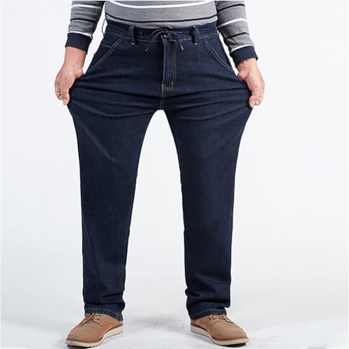 Plus Size Jeans for Men Elastic Waist Drawstring Loose Denim Pants4