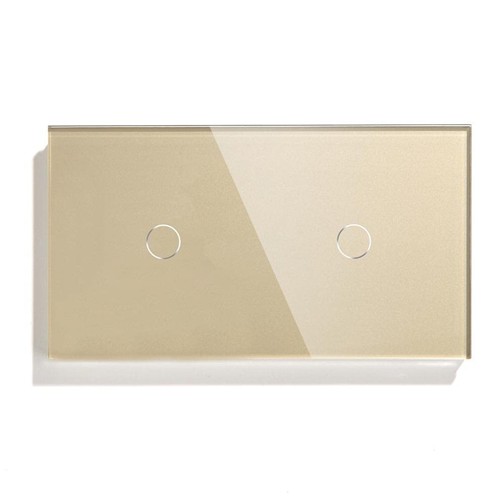 Interrupteur Tactile Led 2 interrupteur tactile de gangs 157mm 1 Way Light Commutateur blanc Noir Classe Golden Class Interrupteur étanche(Gold,1 Way)