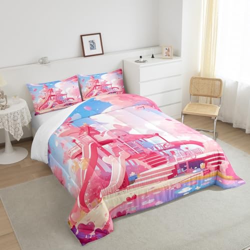 Cama de cuento de hadas con edredón arcoíris infantil para dormitorios de niñas 5