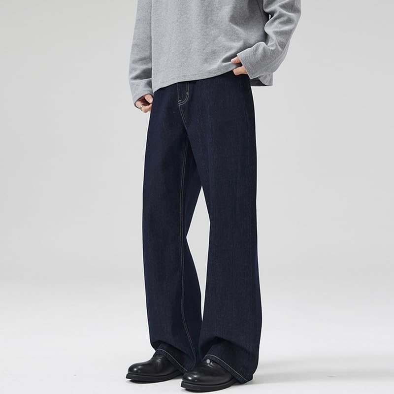 Men's Summer Loose Fit Straight Leg Jeans Navy Blue Pants2