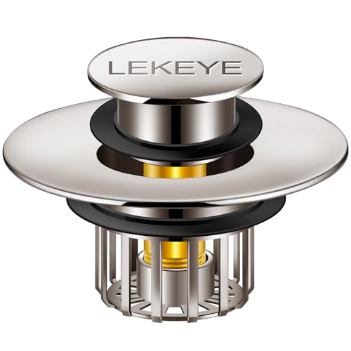 LEKEYE Tub Stopper | Shower Drain Hair Catcher | Pop-up Drain Stopper with Strainer | Bathroom Bathtub Plug | Drain Protector for 1-1/2 to 1-3/4" Bath Drain Hole - Brushed Nickel
