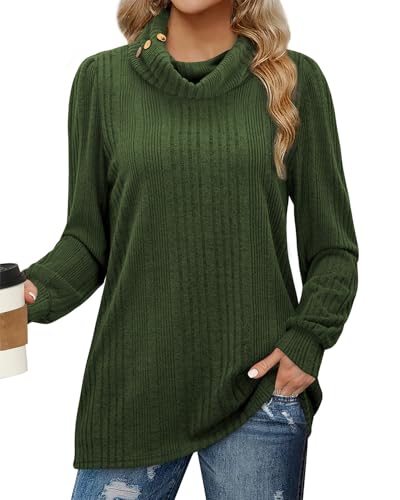 Bulotus Women's Turtleneck Tunic Sweaters Long Sleeve Ribbed Knit Comfy Loose Casual Fall Sweater