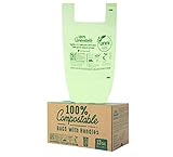 UNNI Compostable Bags with Handles, 10 Gallon, 50 Liter, 0.87 Mil, Tall Kitchen Food Scrap Waste Bags, T-Shirt Bags, ASTM D6400, US BPI & Europe OK Compost Home Certified, San Francisco