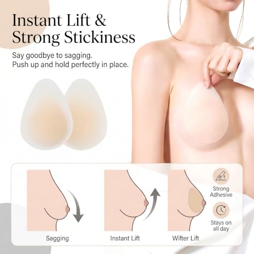 Image of Breathable Nipple Covers for Women,Teardrop Breast Lift Pasties with Air Holes,Reusable for Summer Strapless Backless