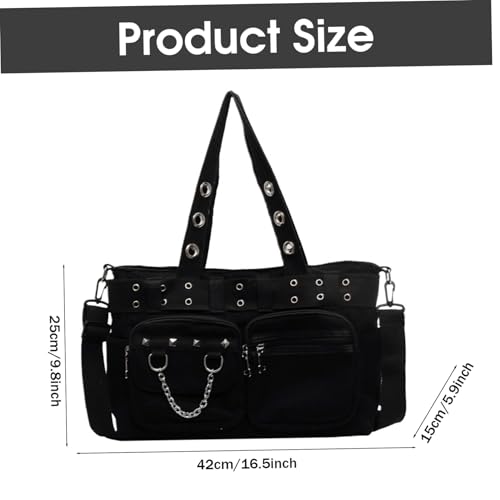 1PC Gothic Purse Punk Goth Messenger Bag with Shoulder Strap Large Capacity Emo Goth Tote Bag with Multi-Pocket for Women..4
