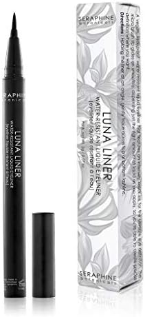 Seraphine Botanicals Waterproof Liquid Eye Liner - Long Lasting Liner Pen Brush Ultra Fine Tip Eye Gel Pigmented Makeup Black Smudge Resistant (Luna)