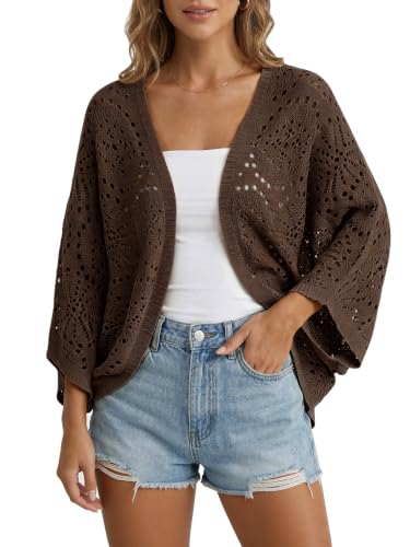 Image of Womens Crochet Cardigan Lightweight Summer 3 /4 Sleeve Cover Up