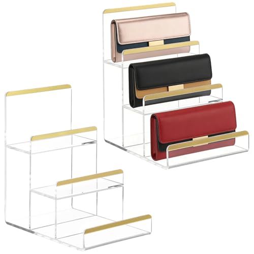 2 Pcs Purse Display Stands, Clear 3-tier Acrylic Wallet Risers