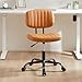 Sweetcrispy Small Office Desk Chair - Armless PU Leather with Comfy Lumbar Support, Height Adjustable Rolling Swivel Task for No Arms, for Adult, Student, Bedroom, Home, Vanity, Brown