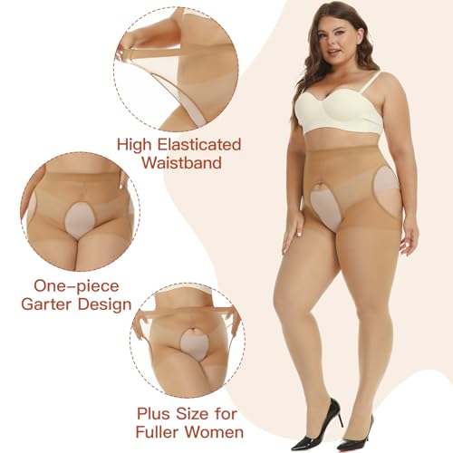 WiliW Suspender Pantyhose for Women Plus Size Garter Belt Sheer Tights Sexy Thigh High Stockings3