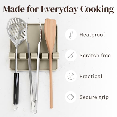 Image of Cooler Kitchen Sage Silicone Spoon Rest for Stove Top with Drip Pad (Two Pack) - Heat Resistant BPA Free Utensil Rest & Spoon Holder for Kitchen Counter - Grill Utensil Holder - Spatula Holder