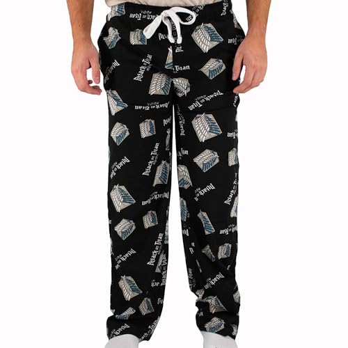 Ripple Junction Attack on Titan Men’s Lounge Pants Scout Regiment Shield Anime Kanji Logo All Over Print Officially Licensed