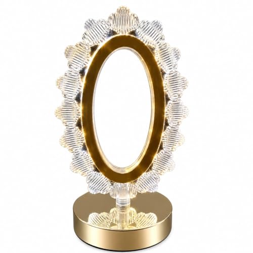 Image of Premium Crystal Oval LED Table Lamp - Vintage Baroque Night Light with Luxury Golden Metal Base, Aesthetic Warm White Ambient Lighting for Bedroom Bedside, Living Room Decor