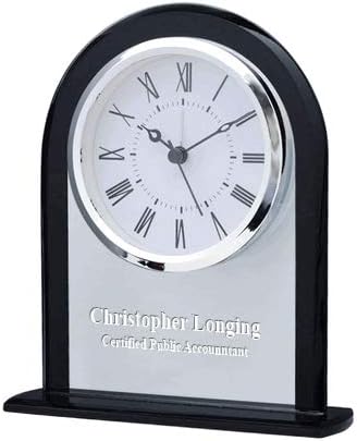 Executive Gift Shoppe | Reloj de escritorio personalizado con cúpula de cristal transparente y negro con grabado personalizado