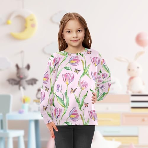 JUNZAN Cartoon Tulips Pink Kids Boys Pullover Hoodie Long Sleeve Outerwear for Kids Athletic 4T 5