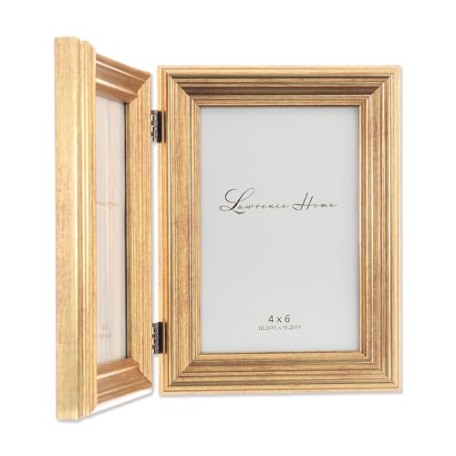 Image of Lawrence Frames 4x6 Hinged Double Sutter Burnished Gold Picture Frame