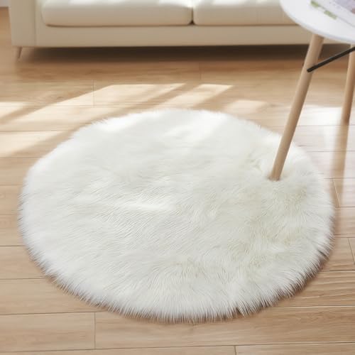 AMFUN Faux Sheepskin Rug, Shaggy Rug, Round Carpets, Super Soft N...
