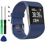 KingAcc Fitbit Surge Bands, Silicone Accessory Replacement Band for Fitbit Surge, With Metal Buckle Fitness Wristband Strap WatchBand Women Men (1-Pack, Dark Blue, Large)