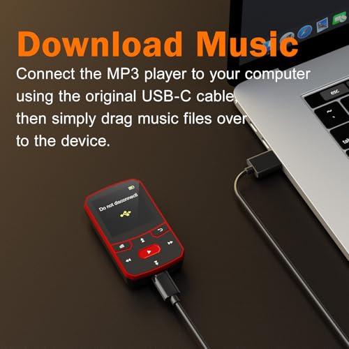 Image of RUIZU 64GB Clip MP3 Player with Bluetooth 5.3, Portable Music Player with Voice Recorder for Sports Running, FM Radio, A-B Repeat, Audio Shuffle Resume Playback, Support 128GB Micro SD Card, Red