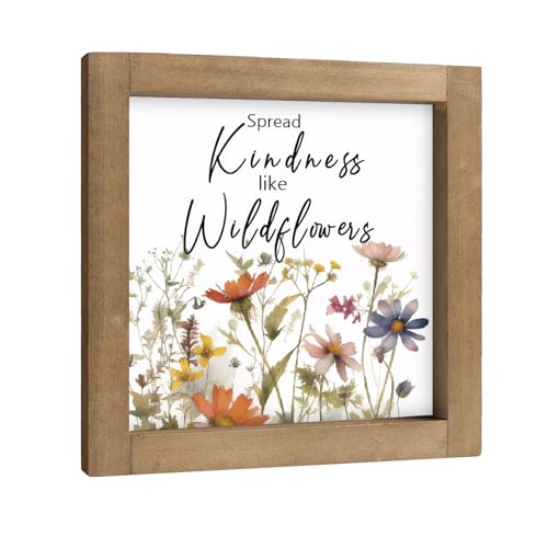 pechpell Spread Kindness Like Wildflowers Sign, 6 In Wooden Wildflower Baby Nursery Decor, Wild Flower Picture Art, Spring Indoor Table Wall Shelf Bathroom Kitchen March Seasonal Decorations for Home
