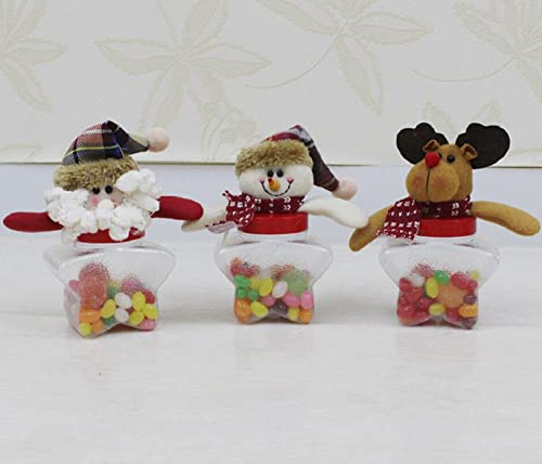 MISSUKISS Bocal à bonbons de Noël pour enfants - Bocal à bonbons de Noël - Joli Père Noël et bonhomme de neige - Étoile à 5 branches - Transparent - Taille unique Cover