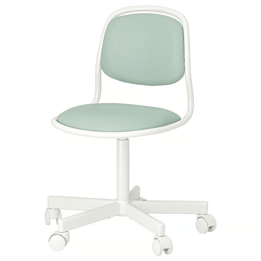 stork örfjäll children's desk chair, white/vissle light green, height adjustable, swivel, for ages 7+, 53x53x83 cm