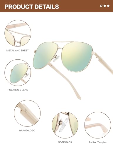 Image of Polarized Aviator Sunglasses Womens: Acetate Glasses UV Protection | Classic Square Style fit Most Face Shape - Pressure-free Frame & Full Anti-Glare Lens Ideal for Classy Laides Travel Vacation