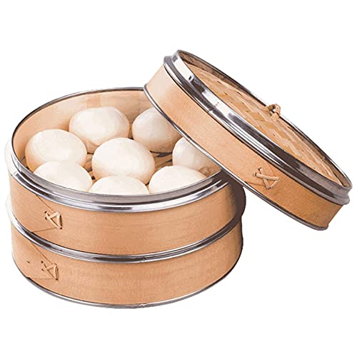 KELUNIS Bamboo Steamer Basket 12 Inch, Stackable Two Tier Classic Traditional Basket Design Dim Sum Vegetable Steamers for Healthy Food Cooking