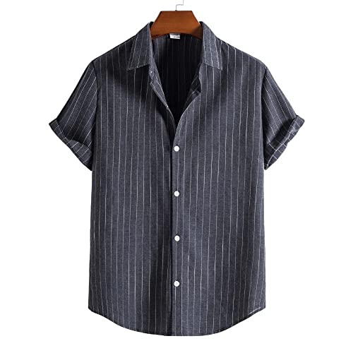 Chemise de plage à séchage rapide en coton rayé bleu marine pour homme