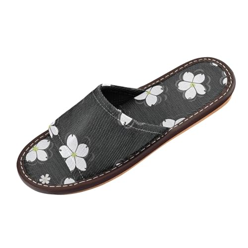 Cherry Blossom Foldable Slides - Lightweight Travel Flip Flops | Waterproof Soles & EVA Footbed | Packable Slippers for Vacation (Black & White Sakura Pattern)
