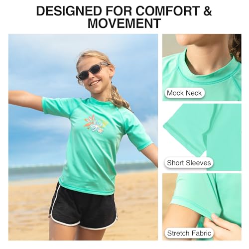 Image of Kanu Surf Girls' Jade Rash Guard UPF 50+ Sun Protection Short Sleeve Swim Shirt