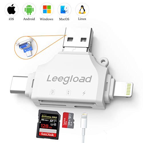 LEEGLOAD SD Card Reader,4 in 1 Micro SD Card Reader for iPhone/iPad/Android/Mac/Trail Camera,Deer