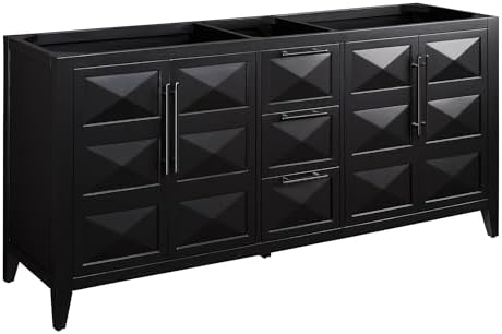 Signature Hardware 953859-72-RUMB Holmesdale 72" Freestanding Mahogany Double Basin Vanity Set with Cabinet, Vanity Top, and Rectangular Undermount Sink - 8" Faucet Holes - Black/Carbon Black