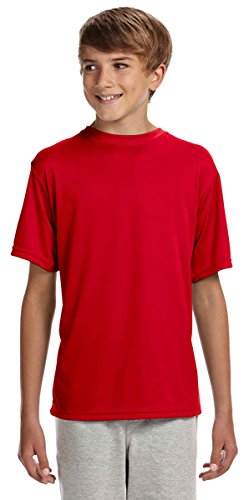 A4 Big Boys' Cooling Performance Crew Neck Interlock T-Shirt, Large, Scarlet Red